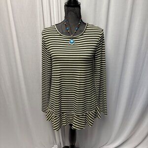 Lime n Chili Top Womens Small Striped Green White Ruffle Lace Back Lightweight